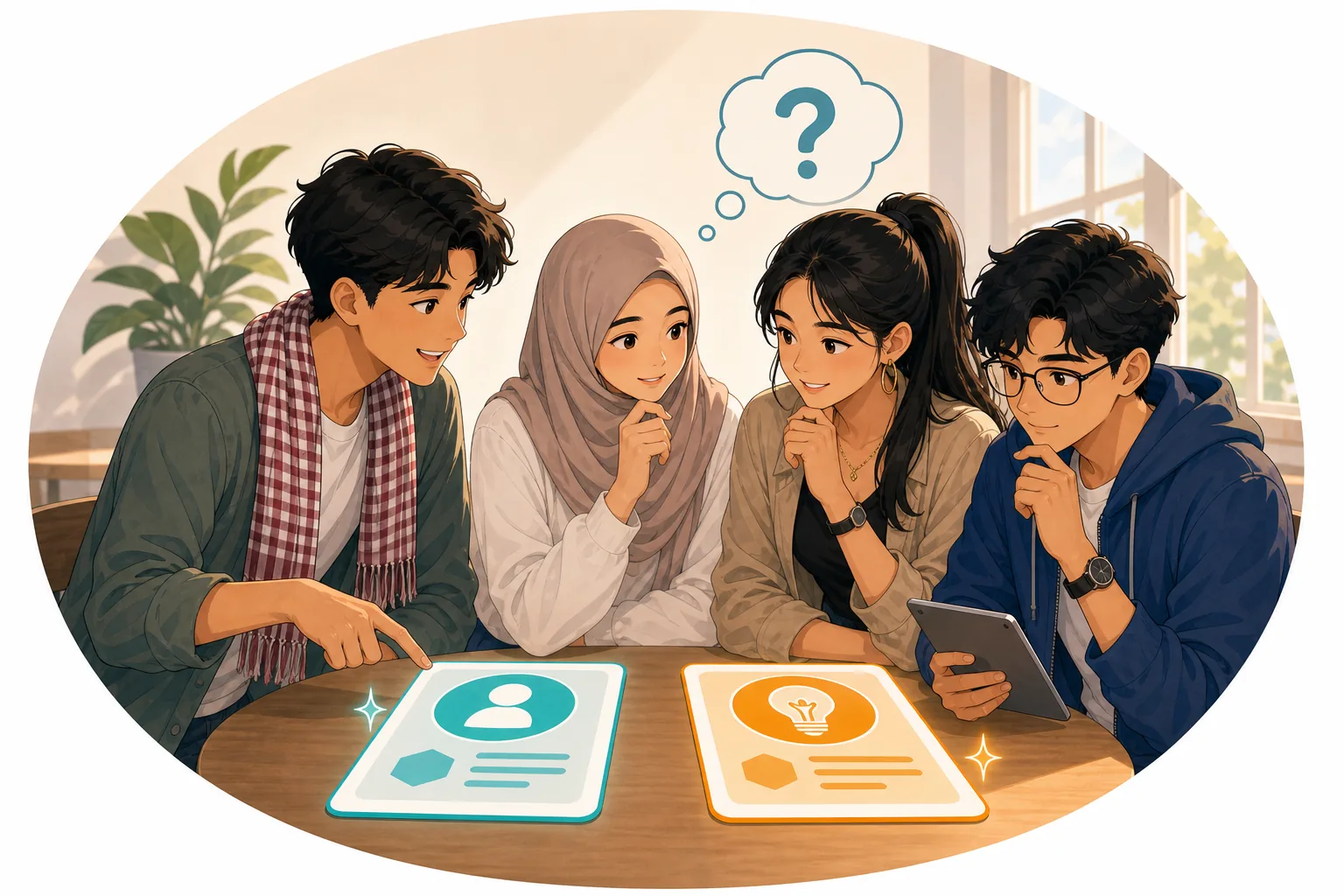 Student hesitating between two challenge cards