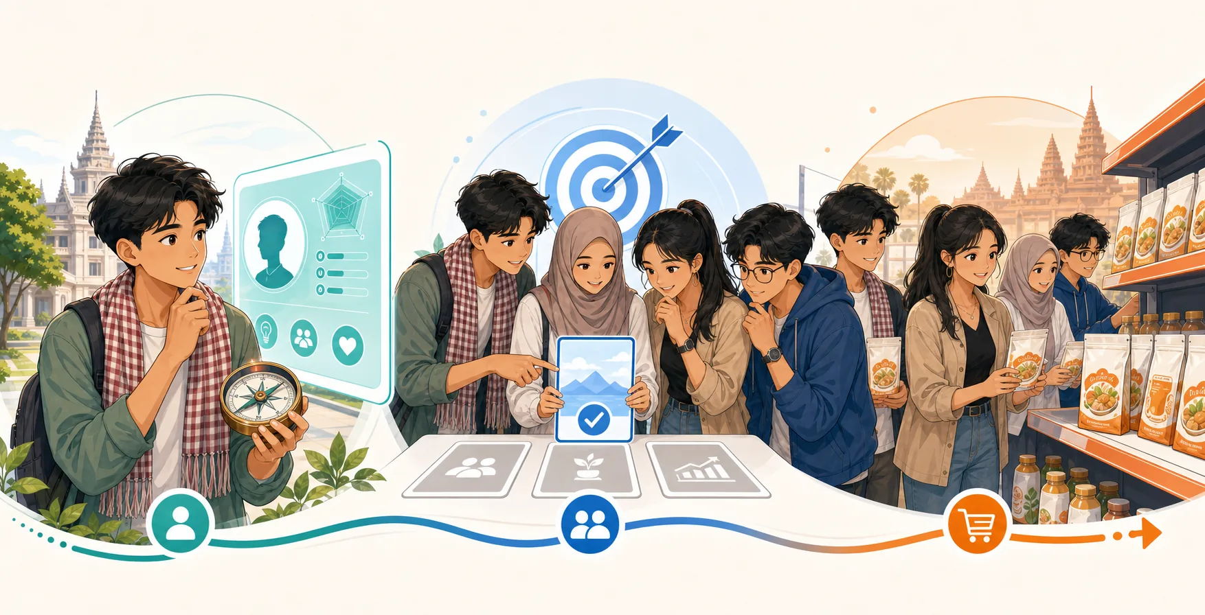 Three-step startup journey from founder discovery to challenge choice to packaging readiness